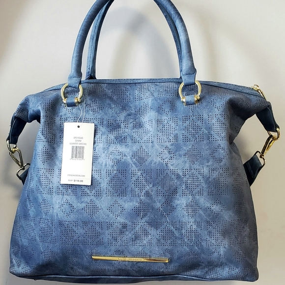 ♥️ NEW ♥️ STEVE MADDEN STUDDED DENIM SATCHEL ♥️ - Picture 2 of 8